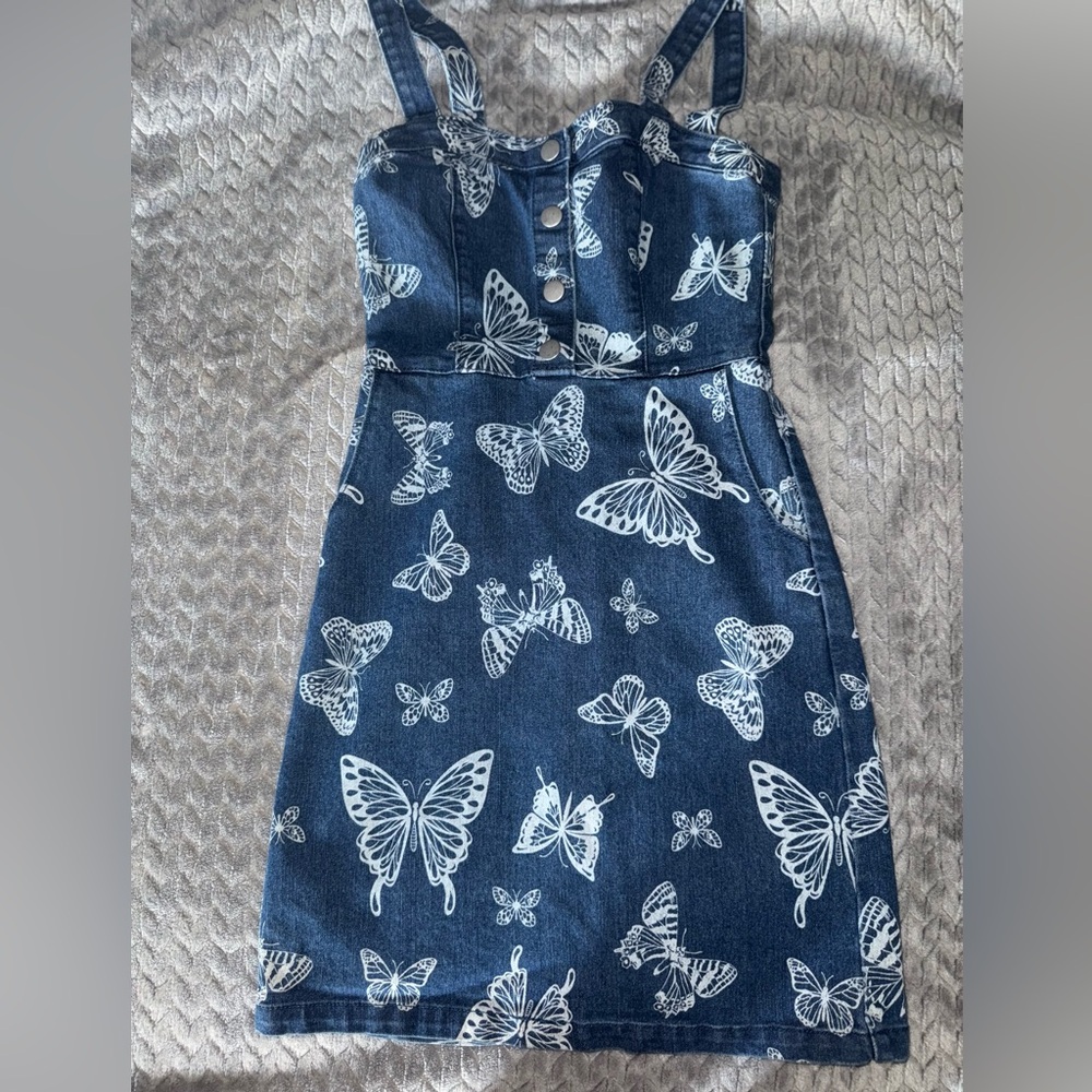 Butterfly Print Denim Dress